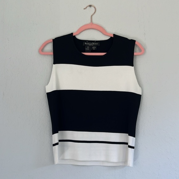 Michelle Nicole Black & White Stripe Sleeveless Tank Top Sweater Size PL - Picture 4 of 5